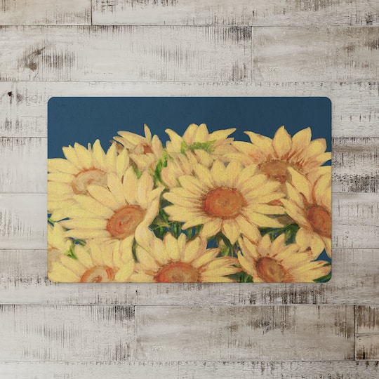 Blue with Yellow Sunflower Bunch Floor Mat